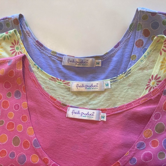 Lot of 3 vintage Fresh Produce Dresses sz M Cotton/Short Sleeve Dots/Flowers - Picture 2 of 8